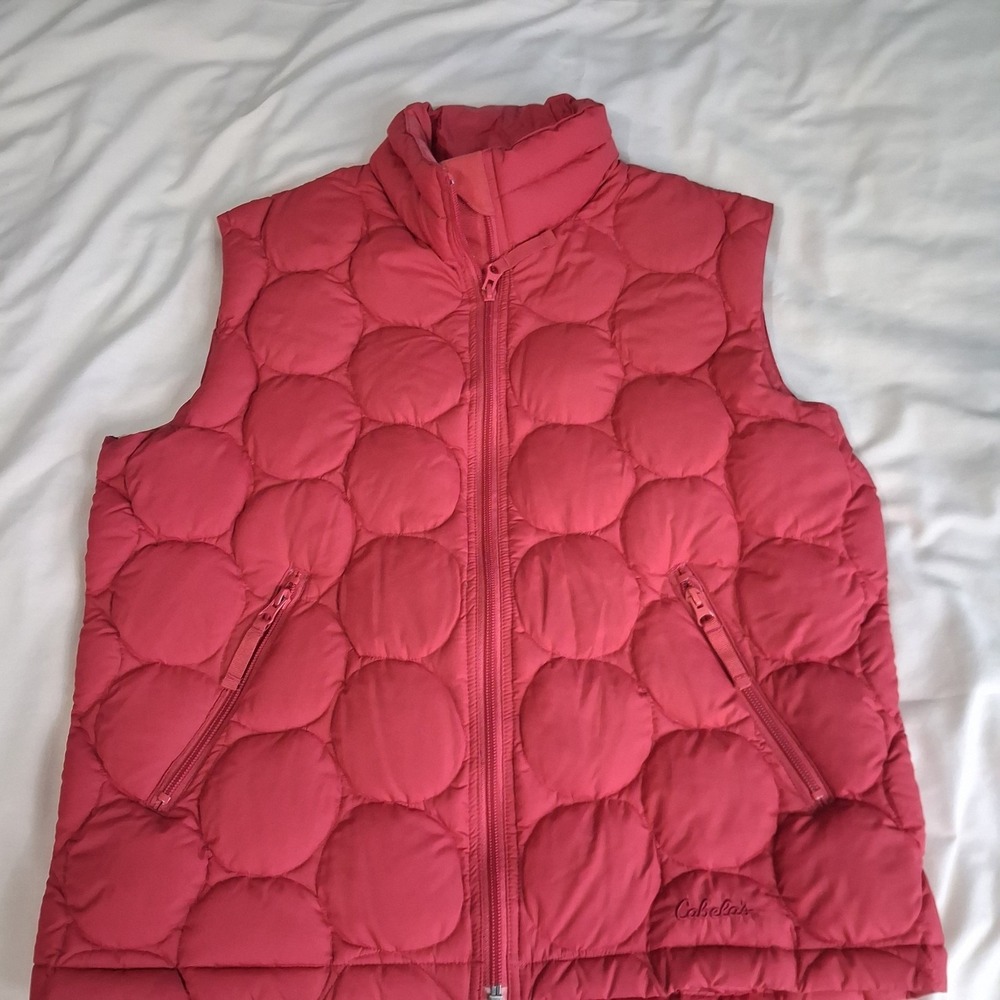 Cabelas Womens Quilted Goose Down Puffer Vest Sz XL‎ Red Softshell Gorpcore Warm